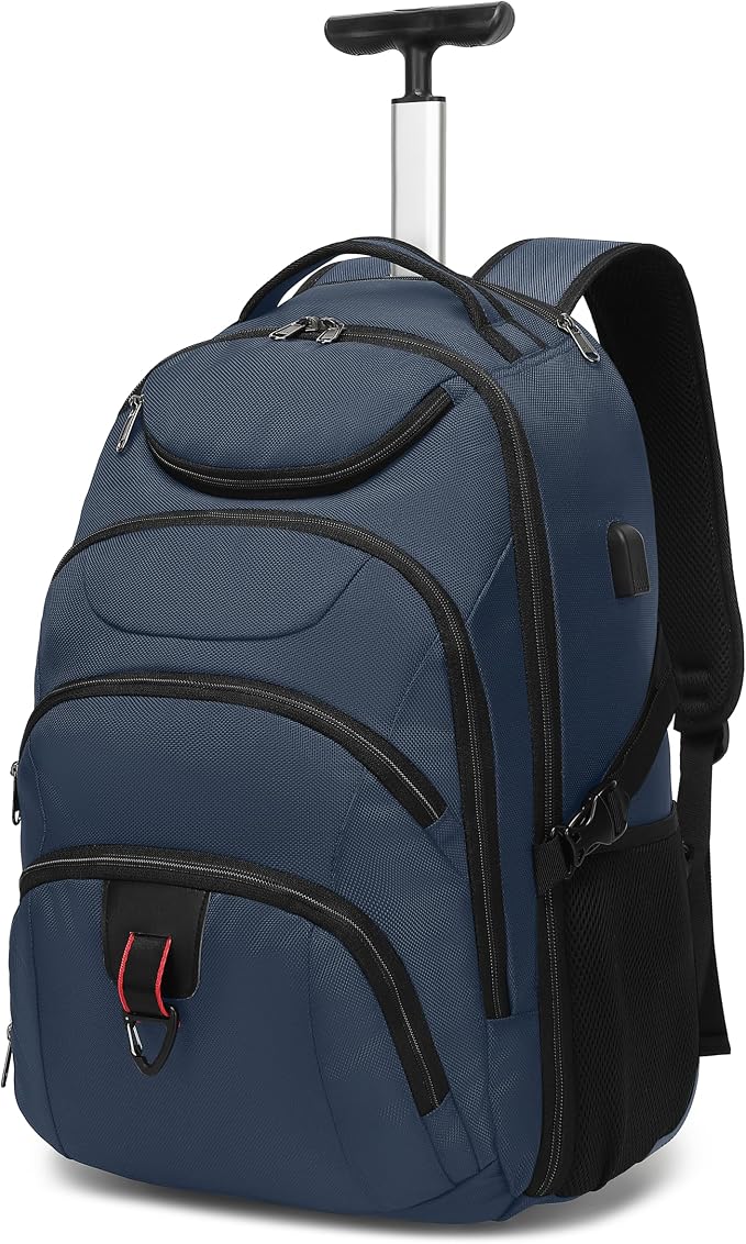 Boavan Rolling Backpack, 17 inch Water Resistant Wheeled Backpack, Carry on