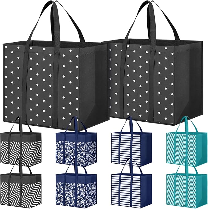 Fab totes 10 Pack Reusable Grocery Bags 35L Large Capacity Reusable Shopping Bags for Groceries Heavy Duty Waterproof Tote Bags for Shopping and Picnic