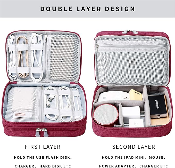 mygreen Travel Cable Organizer Bag, Two-Layer Electronics Accessories Organizer
