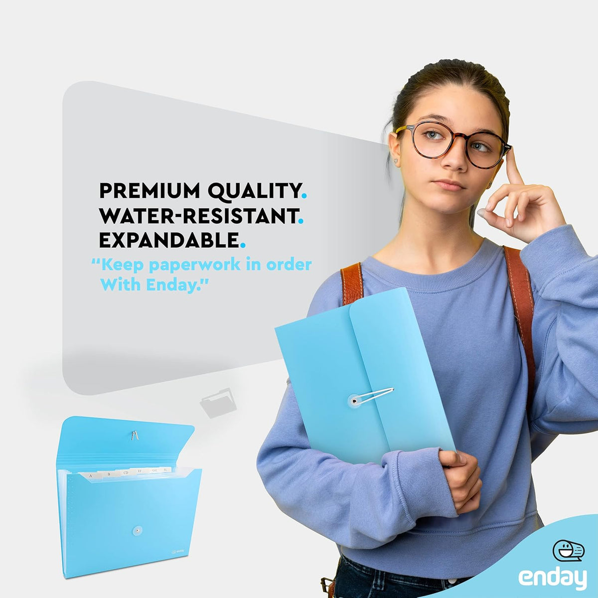 Accordion File Organizer Blue, 7 Pocket Expanding File and Cover Folder with Labels, Plastic Portable Desktop Letter A4 Paper, Also Available in Red, Green, Pink, Purple, Grey, 1 Pc – by Enday