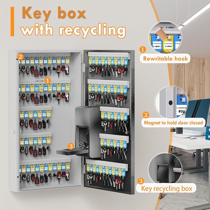 104 Keys Lock Box with Drop Slot, Key Cabinet Wall Mount, Fixed Code/OTP