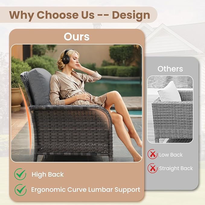 HOOOWOOO Patio Furniture Set, Outdoor High Back Loveseat Set, All Weather