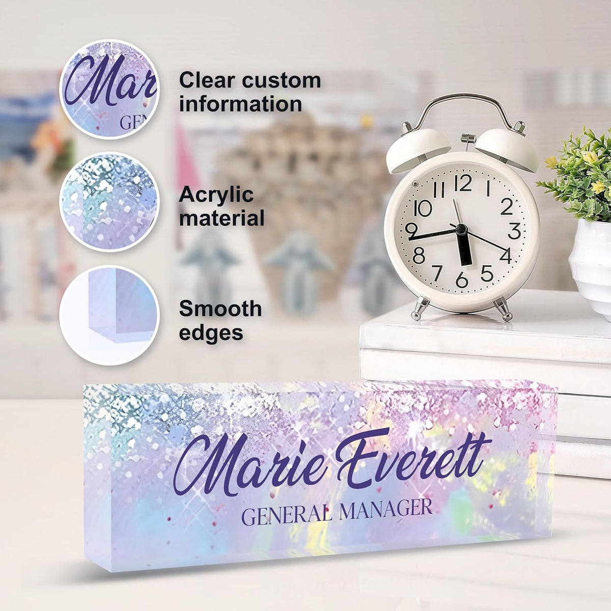 Custom Name Plate for Desk | Personalized Desk Name Plate | Personalized Boss Employee Appreciation Gifts | Acrylic Name Plate Office Desk Accessories (A-Colorful Purple Crystal)