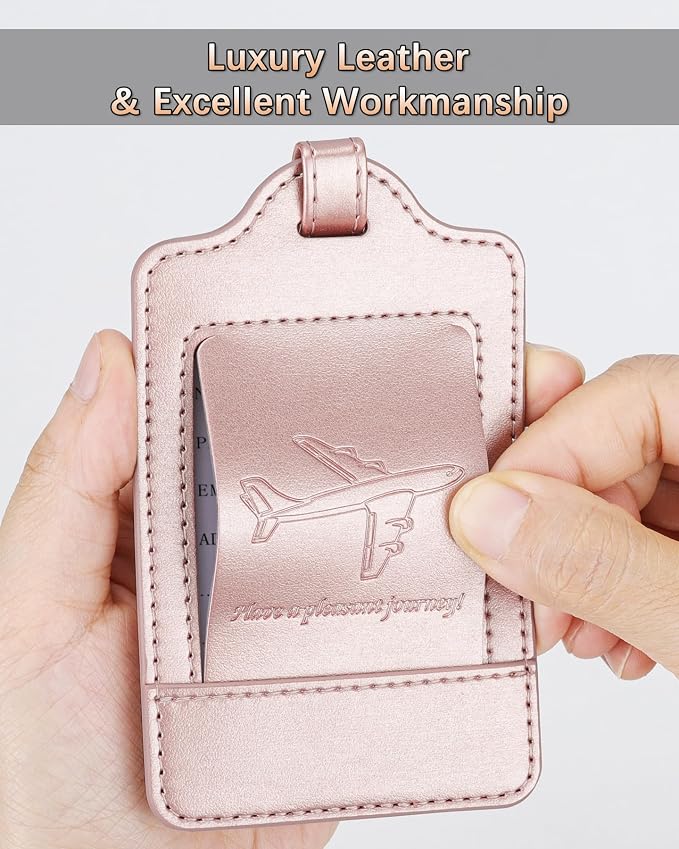 Teskyer Luggage Tags, 3 Pack Premium PU Leather Luggage Tags