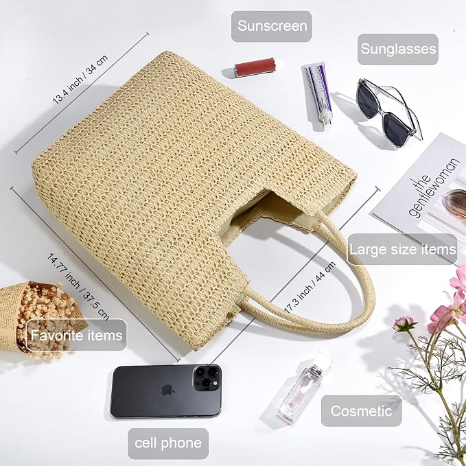 Straw Beach Bags for Women Woven Beach Tote Bag Casual Boho Large Shoulder