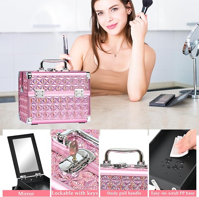 Makeup Case Organizer, Makeup Train Case, Trays Cosmetic Box Portable,