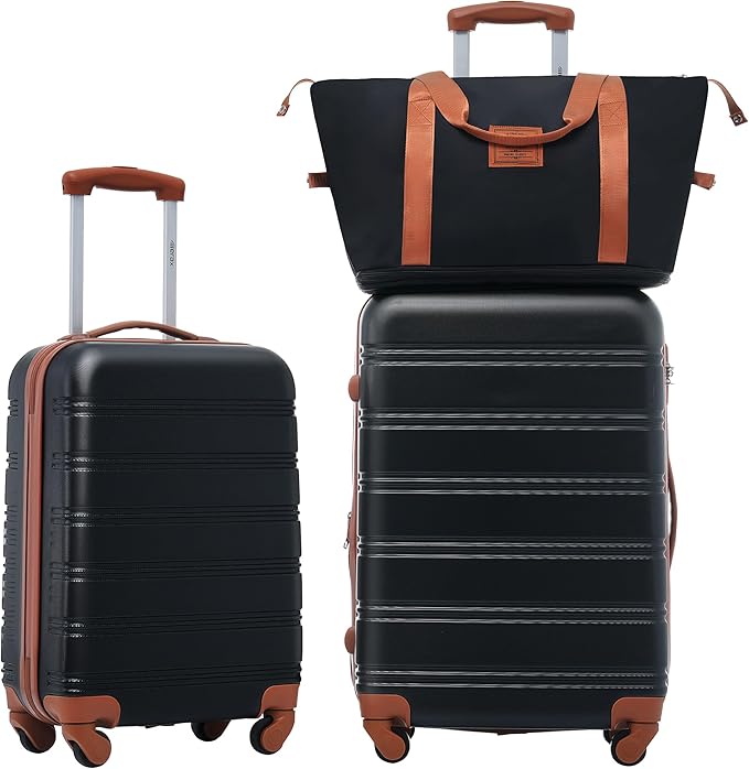 Merax Luggage sets of 3 Piece 20 24 IN Carry on Luggage Hard Case Black and