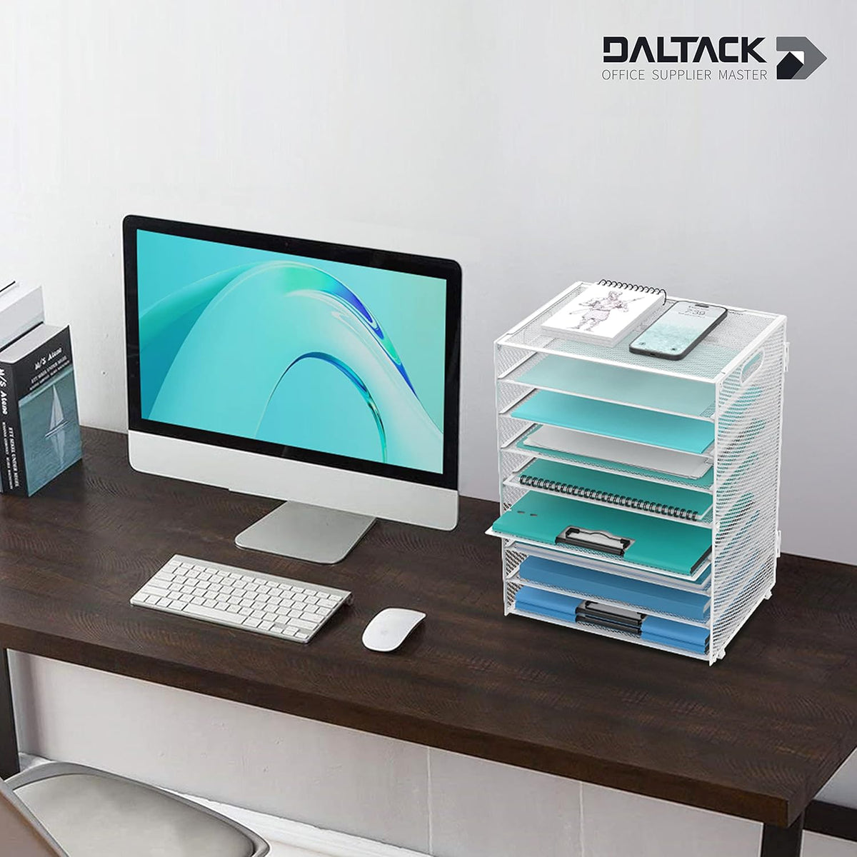 DALTACK 9-Tier Paper Letter Tray Desk Organizer with Handles, Mesh File Holder Organization, Paper Sorter Desk Organizer for Office Home School, White 2 Pack