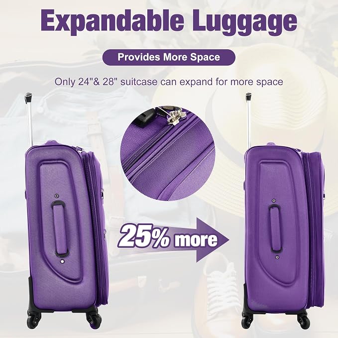 Merax Softside Luggage Set Softshell Lightweight 3 Piece Spinner Suitcase