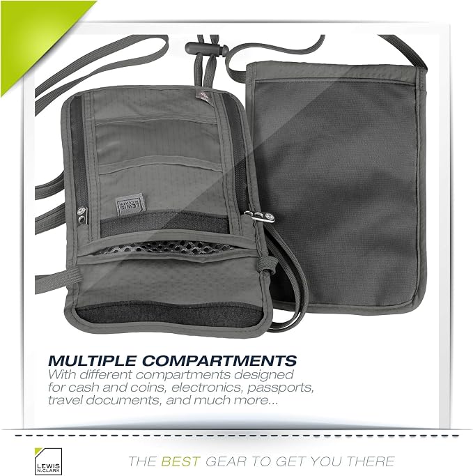 Lewis N. Clark RFID Blocking Stash Neck Wallet, Travel Pouch + Passport Holder