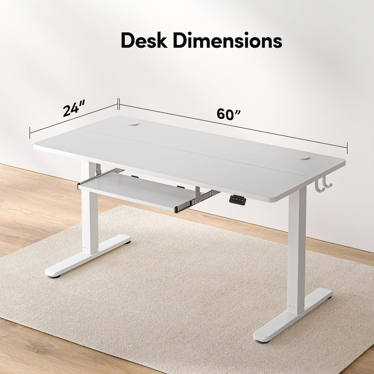 FEZIBO Standing Desk with Keyboard Tray, 60 x 24 Inch Adjustable Height Sit Stand Desk with Memory Presets for Home Office, Ergonomic Computer Workstation, White