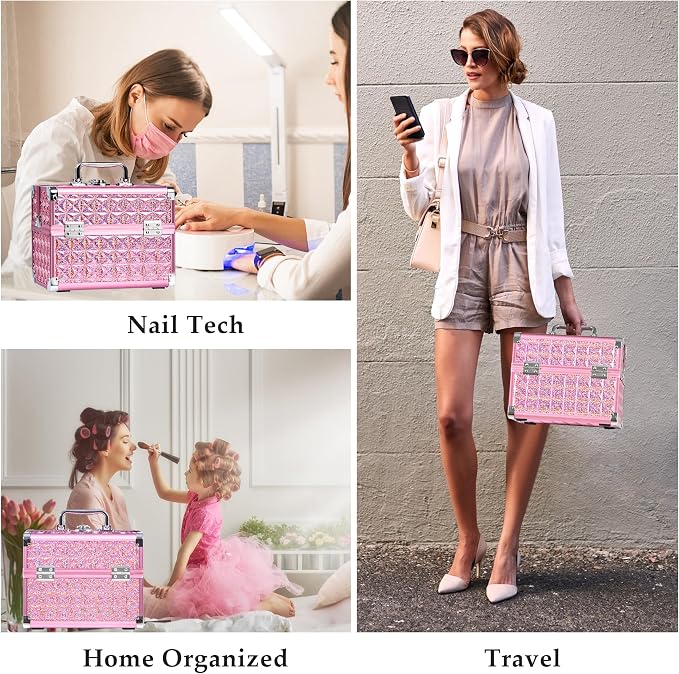 Makeup Case Organizer, Makeup Train Case, Trays Cosmetic Box Portable,