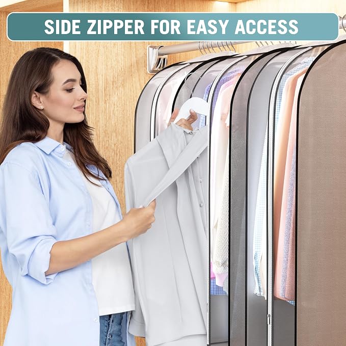 10" Gusseted Garment Bags for Hanging Clothes 50" Suit Bags for Open Closet