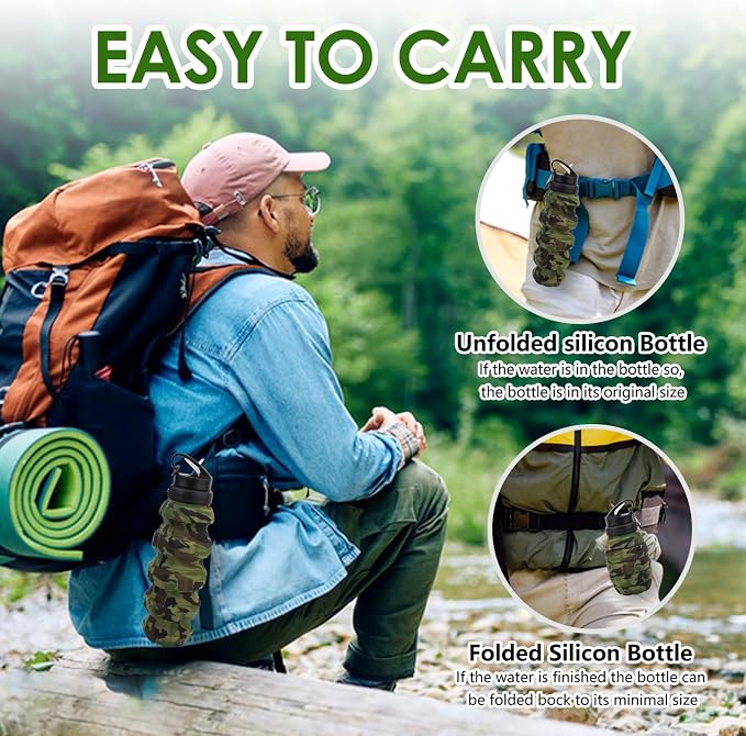 Collapsible Travel Water Bottle18oz, Reuseable Silicone Foldable Water Bottles