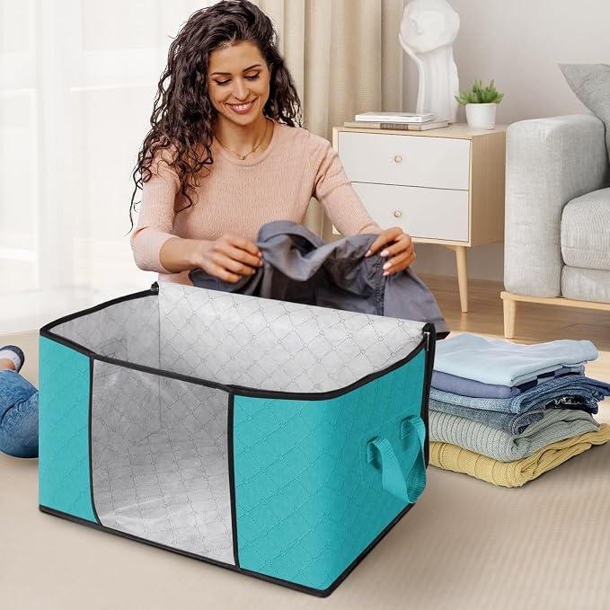 Fab totes 4 Pack Clothes Storage, Foldable Thick Fabric Blanket Storage Bags