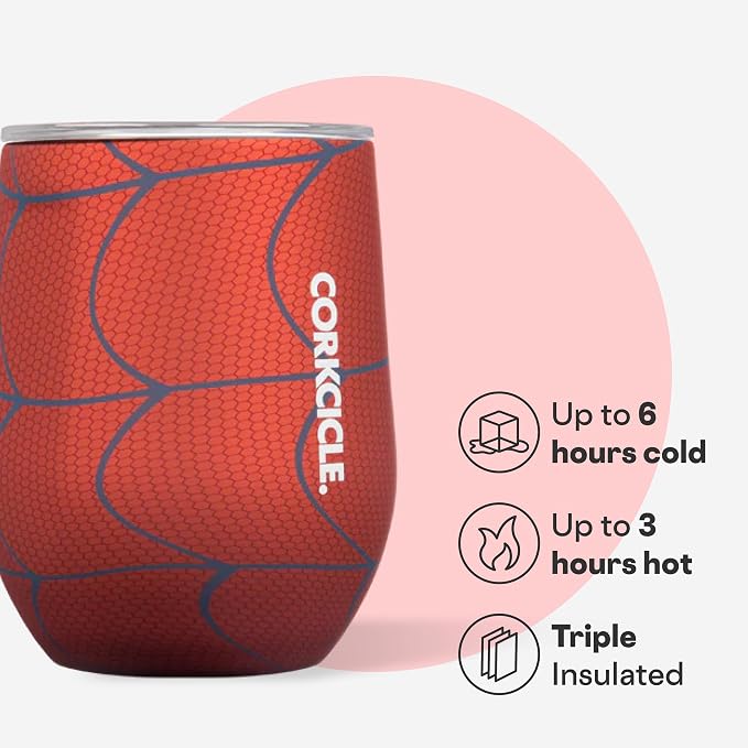 Corkcicle Stemless Insulated Wine Glass Tumbler - Beverages Cold 6 & Hot 3 Hours - Stainless Steel - Easy-Grip - Summer Drinkware Gift - Keeps Drinks Ice - 12 oz - Spider-Man