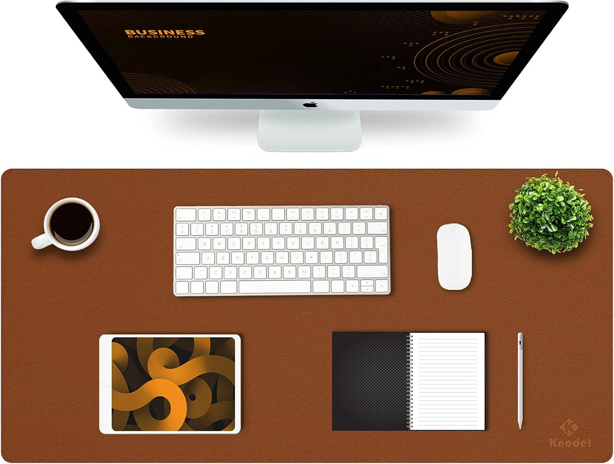 K KNODEL Large Office Leather Desk Mat, Mouse and Keyboard Pad, Computer and Laptop Mat, Desktop Protector and Cover, Writing Pad and Blotter (35.4"x17", Brown)