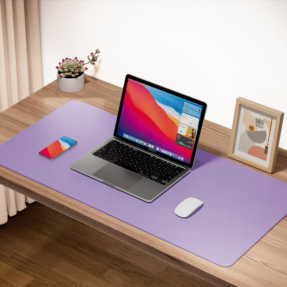 Boutilon Leather Desk Pad Protector,Non-Slip Mouse Pad,Laptop Desk Pad,Office Mouse Mat,Waterproof Leather Desk Blotter,Desk Writing Pad for Office and Home (M-Purple,30"x14")