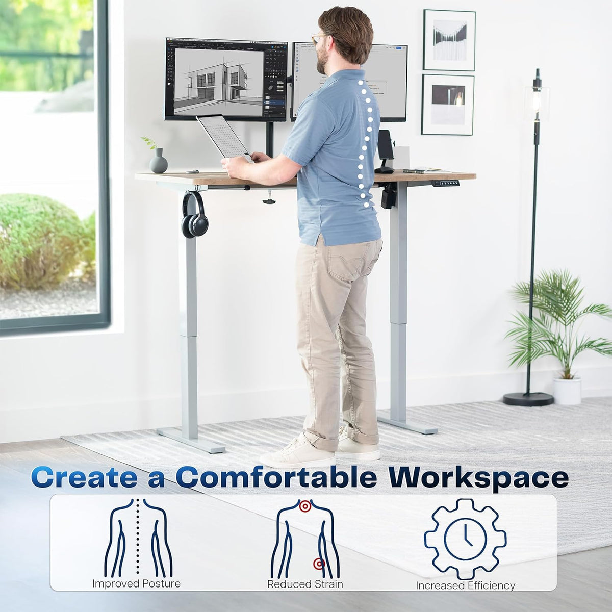 VIVO Electric 55 x 28 in Standing Desk, Memory Height Adjustment, 1B Series, One-Piece Reclaimed Wood Top, Gray Frame, DESK-KIT-1G55P