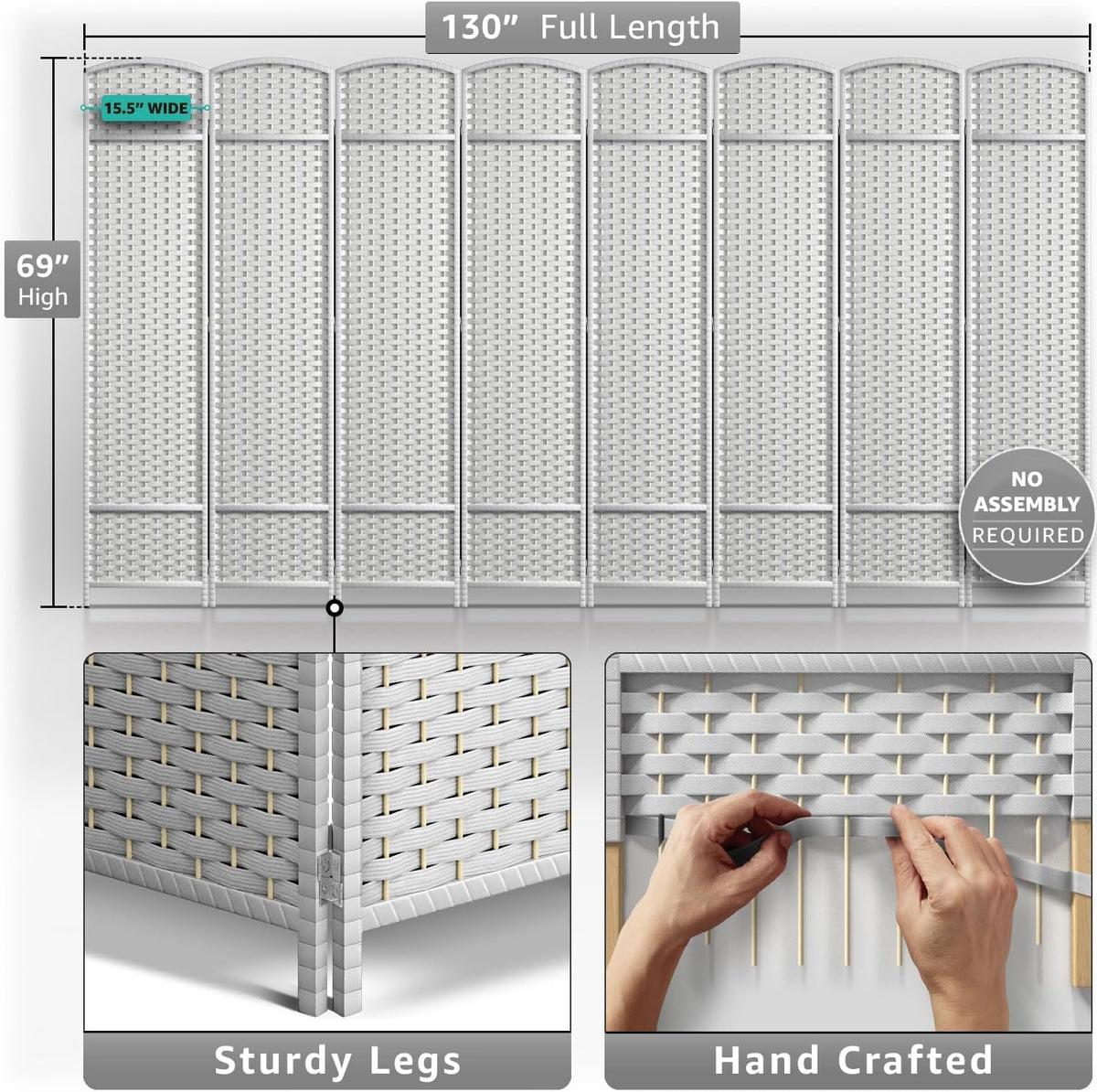 Sorbus 8 Panel Room Divider 6 ft. Tall - Privacy Screen, Extra Wide Double Hinged Panels, Mesh Hand-Woven Design, Partition Room Dividers and Folding Privacy Screens, Wall Divider for Room Separation