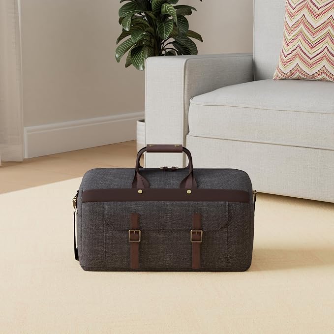 Duffle Bag for Men Waterproof Genuine Leather Canvas Travel Duffel Bags for