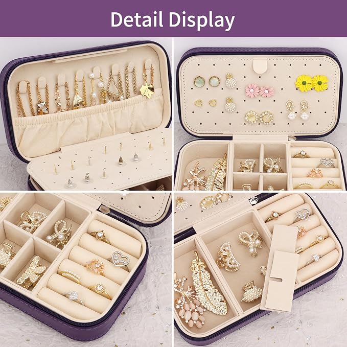 DesignSter Travel Jewelry Box, PU Leather Portable Jewelry Case, Small Jewelry