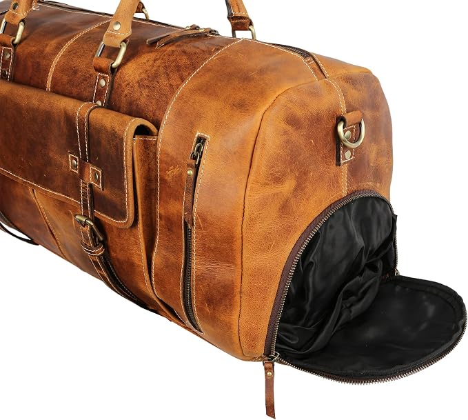 KomalC Leather Duffel Bags for Men and Women Full Grain Leather Travel