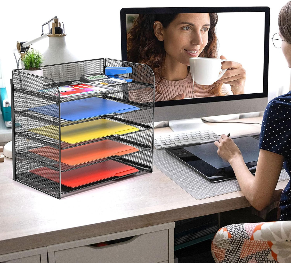 A4/Legal/Letter Size，5 Tier Mesh Letter Tray File Organizer,15.2 x 9.5 x 13.4 inches,Office File Folder Holder,Space Saving,Black