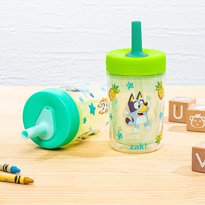 Zak Designs Bluey Capri Toddler Tumblers For Travel or At Home, 9oz 2-Pack Double Wall Plastic Sippy Cups With Leak-Proof Design is Perfect For Kids (Bluey, Bingo)