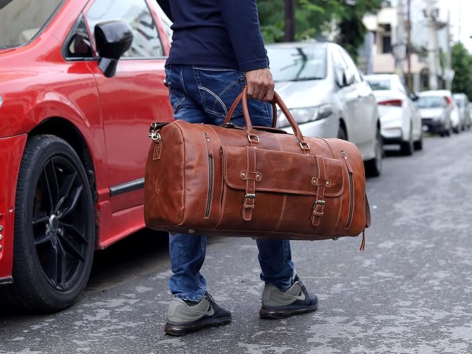 Duffle Leather Travel Bag for Women Men Gym Sports Overnight Weekend Airplane