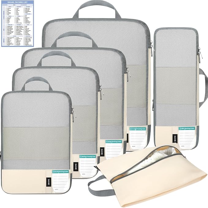 BAGAIL 6 Set/4 Set Lightweight Compression Packing Cubes