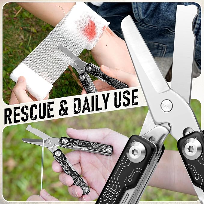 BIBURY Mini Keychain Multitool Scissors B12062B, 9 in 1 Multitool EDC Scissors