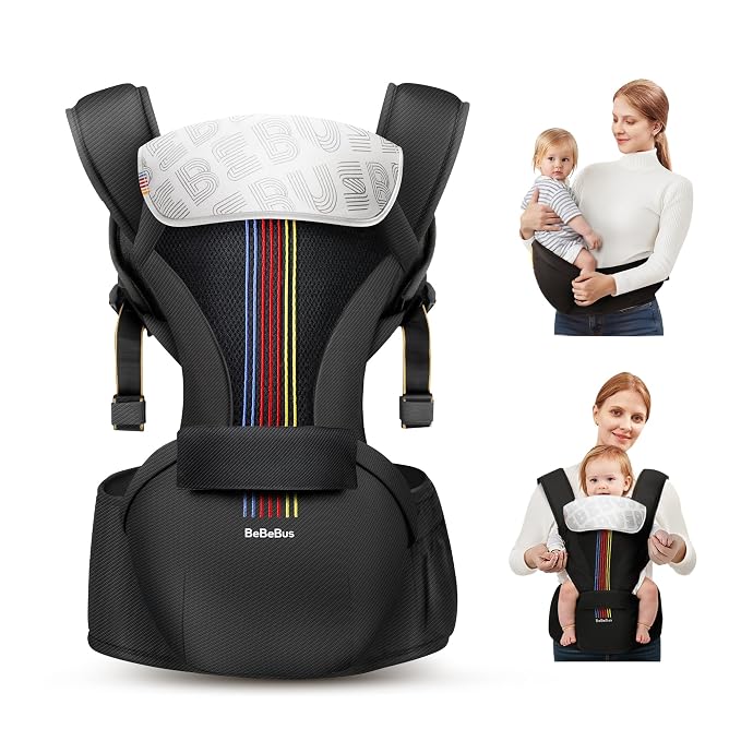 Baby Carrier with Hip Seat, BeBeBus 2-in-1 Ergonomic Newborn to Toddler Carrier