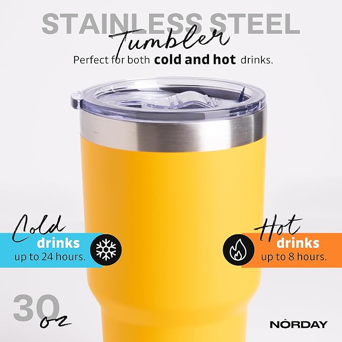 NORDAY | Tumbler with Lid - 30oz - Yellow Insulated Tumbler - Stainless Steel