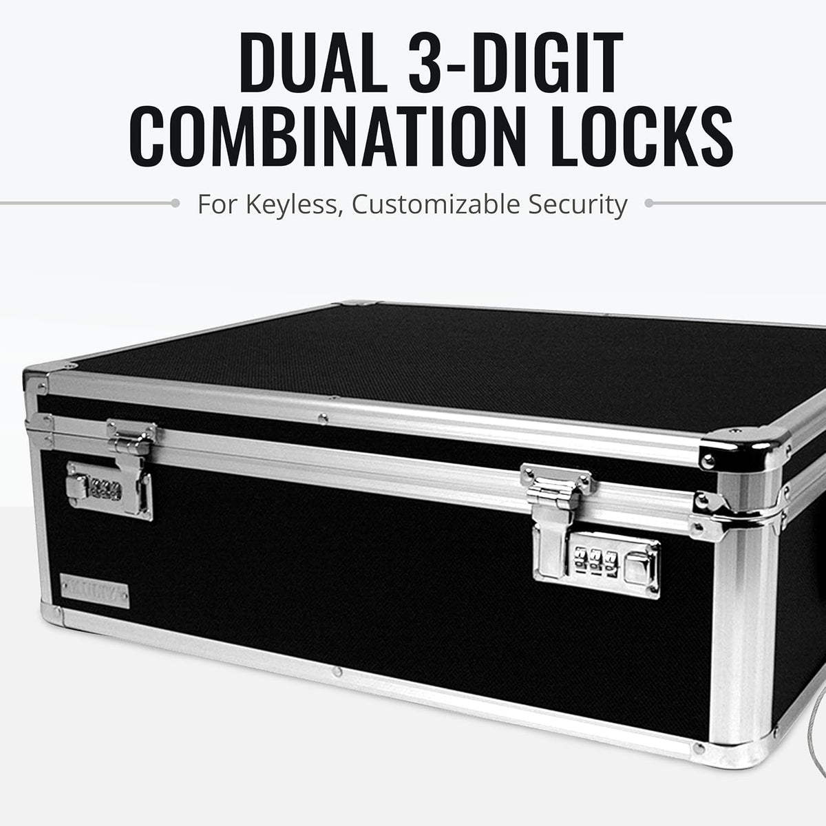 Vaultz Storage Lock Box - 6.5 x 23 x 13.5 Inch - Secure Dorm Storage Trunk with Combination Lock - Ideal Briefcase, Medicine Box, and Personal Item Lock Box - Store Cash, Laptop - Black/Silver