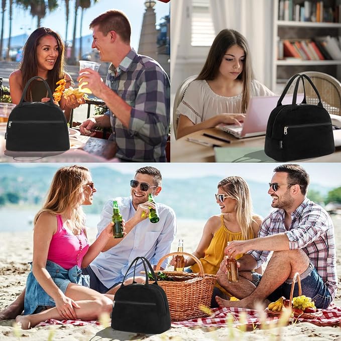 FlowFly Lunch Bag for Women Insulated Lunch Box Corduroy Lunch Tote Cooler for