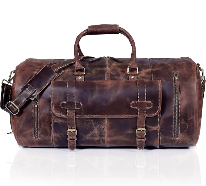 20 Inch Leather Duffel Bags for Men and Women Full Grain Leather Travel