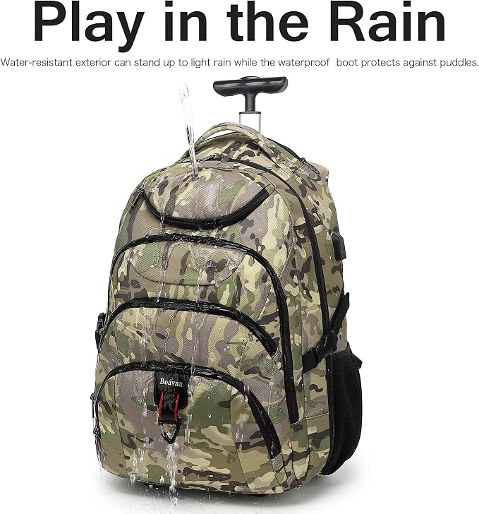 Boavan Rolling Backpack, 17 inch Water Resistant Wheeled Backpack, Carry on
