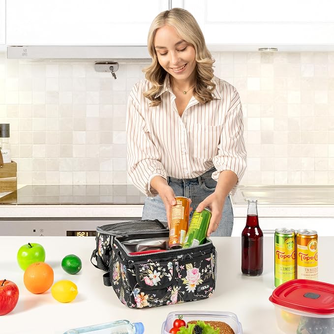 opux Lunch Bag Women Insulated, Adult Lunch Box Cooler, Flower Lunch Box