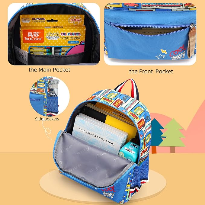 willikiva Cartoon Bus 12 Kindergarten Backpack