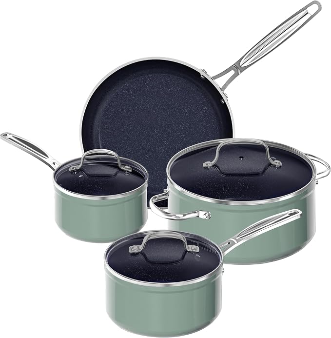 Nuwave 7pc Cookware Set Healthy Duralon Blue Ceramic Nonstick Coated, Diamond