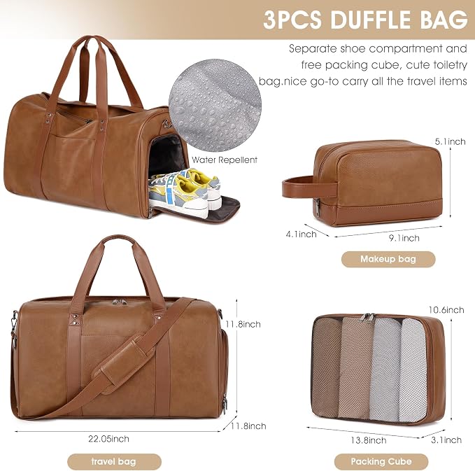 Wogarl 3PCS Leather Weekender Bag