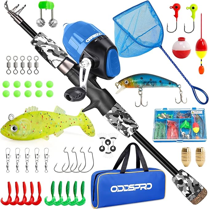 ODDSPRO Kids Fishing Pole Pink, Portable Telescopic Fishing Rod and Reel Combo