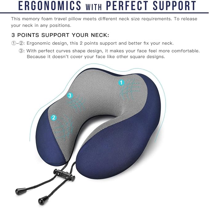 MLVOC Travel Pillow 100% Pure Memory Foam Neck Pillow, Comfortable & Breathable