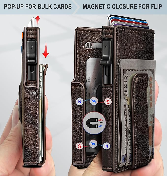 Airtag Wallet for Men, with Money Clip 10 Cards Metal Case Smart Slim Pop Up