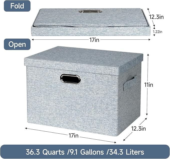 Large 17" 36 Quart Collapsible Stackable Storage Bins