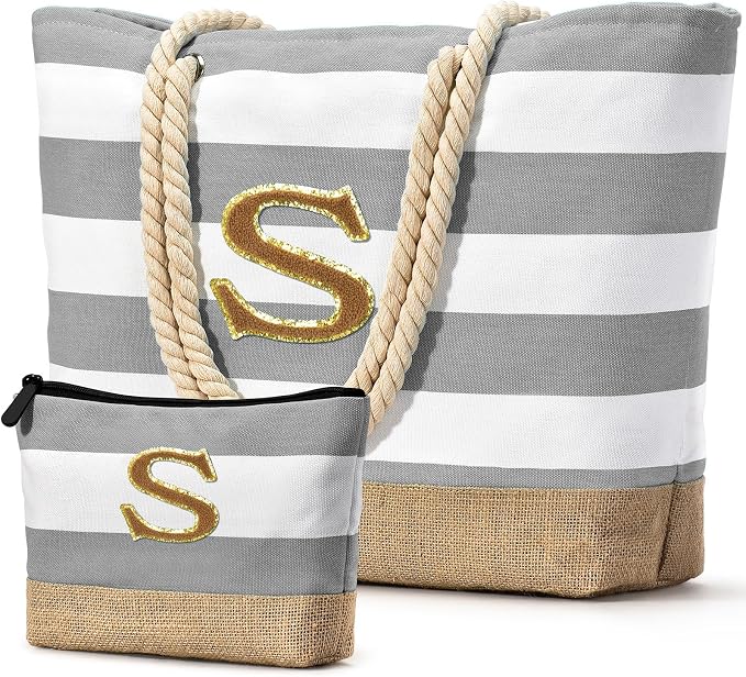 Becokan Beach Bag Initial Beach Tote