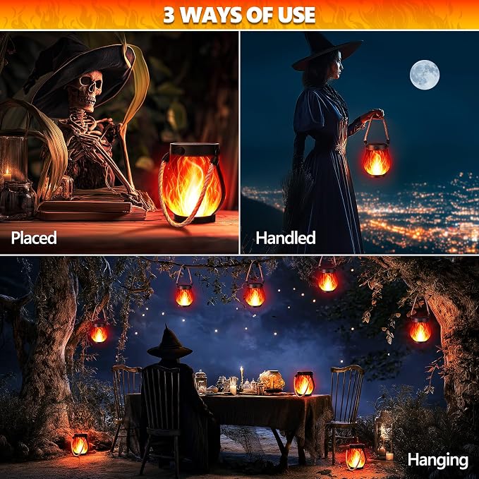 Halloween Solar Flame Lantern Hanging Outdoor Waterproof Purple