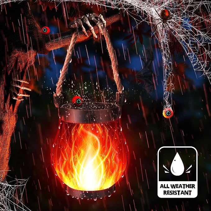 Halloween Solar Flame Lantern Hanging Outdoor Waterproof Purple