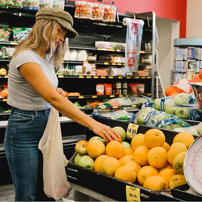 Simple Ecology Reusable Grocery Produce Shopping and Storage Bags, Organic Cotton Mesh, Set of 10 (2 ea. XL, L, M, S, XS)